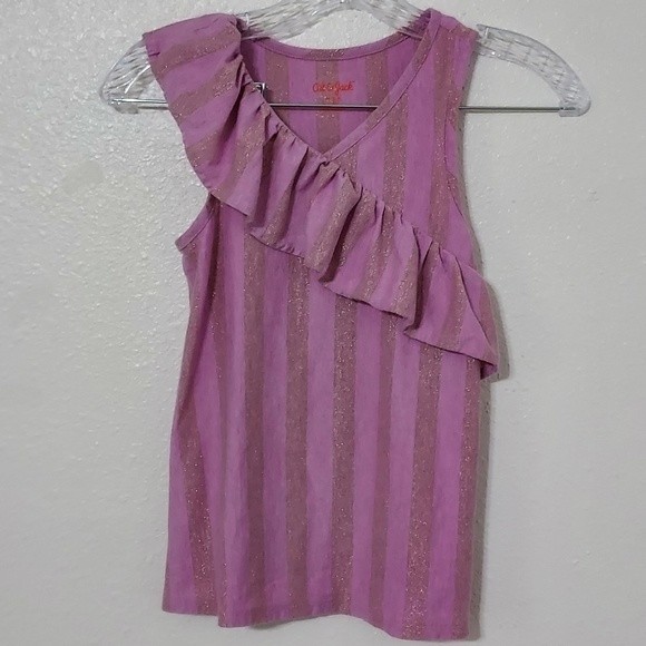 CAT & JACK Girls' Purple & Gold Stripe Cross-Front Ruffle Tank Top M(7/8) - Picture 1 of 6